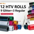 Miniatyrbillede 2 af 2: Varmeoverførselsvinyl, 10inX5ft størrelse, 12 farver assorteret, egnet til forskellige stoffer,9 glimmer 3 solid, 10inX5ft(25X150cm)