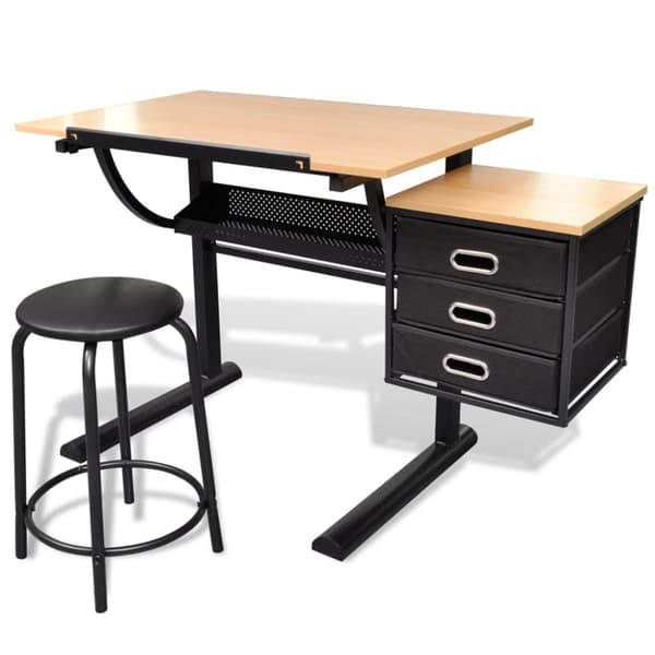The Living Store tegnebord med skammel og tre skuffer vipbar bordplade -  Tegneborde