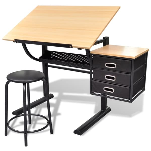 The Living Store tegnebord med skammel og tre skuffer vipbar bordplade -  Tegneborde
