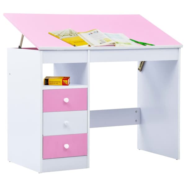 Skrivbord för barn lutbart rosa och vit