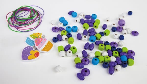 Träpärlor Cupcake Blå - Gör-det-själv Halsband
