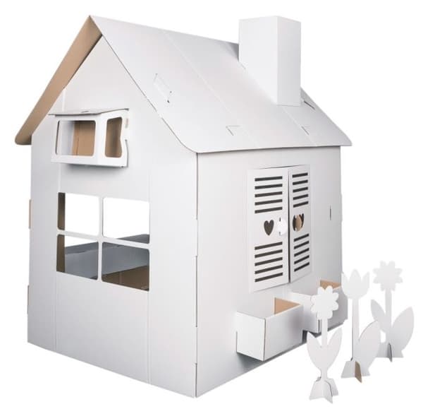Blommande hus i kartong (Måla själv)