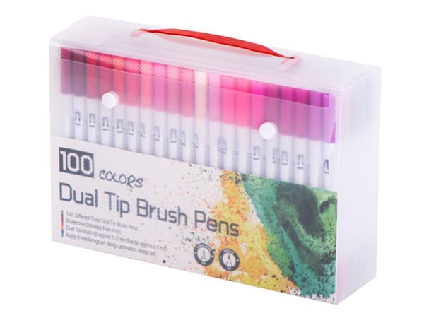 Markörer, markörer, dubbelsidiga fineliners, set i en resväska, 100 färger