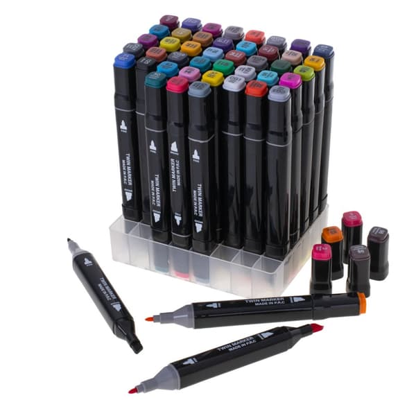 Dobbeltsidede sprittuscher i etui 48+ stativ