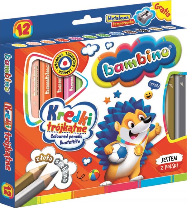 Bambino runda tjocka pennkritor, 12 färger, vässare