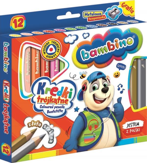 Bambino runda tjocka pennkritor, 12 färger, vässare