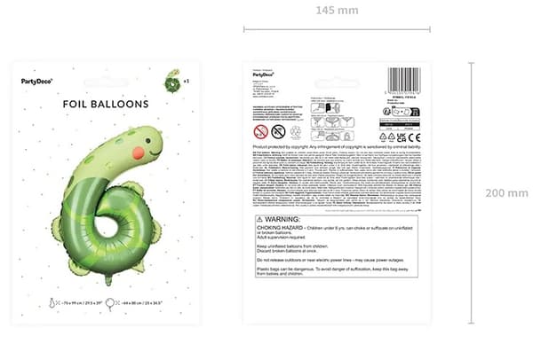 Syntymäpäiväfolioilmapallo numero "6" - Kilpikonna 57x86 cm