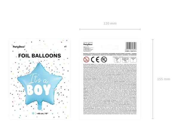Folioilmapallo "It's a boy" vauvakutsuun, sininen tähti, 48 cm