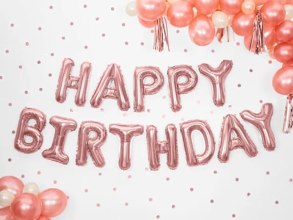 Folie ballon fødselsdag dekoration Happy Birthday rosa guld 340cm x 35cm
