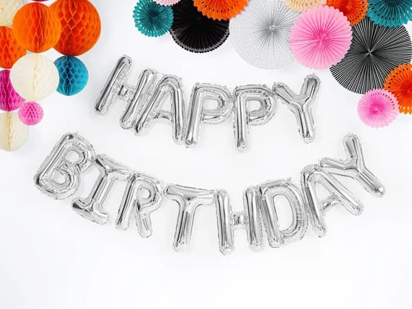 Happy Birthday Folio ilmapallo syntymäpäiväkoristeet, hopea, 340cm x 35cm