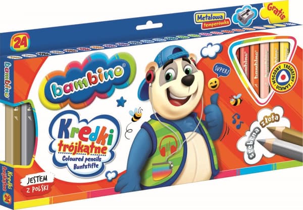 Bambino trekantiga tjocka pennkritor, 24 färger, vässare