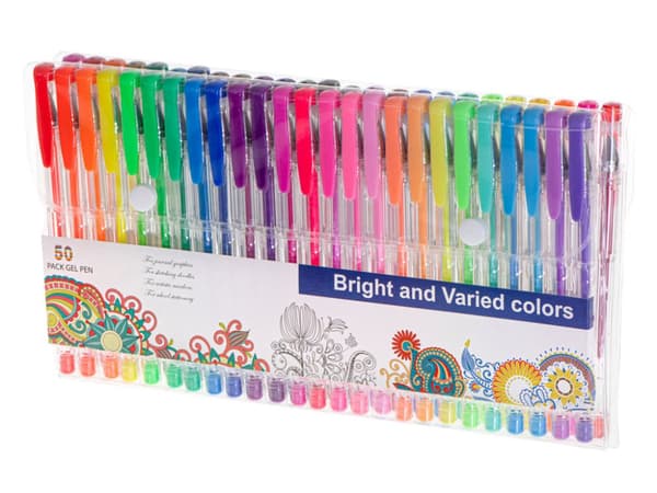 Farverige glitter gel penne, sæt med 50 stk.