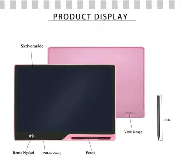 Digital Ritplatta för Barn - Praktiskt LCD, 16" Tablet - Uppladdningsbar - Färgglada linjer - Blå