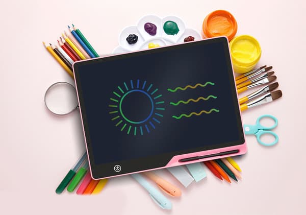 Digital Ritplatta för Barn - Praktiskt LCD, 16" Tablet - Uppladdningsbar - Färgglada linjer - Blå