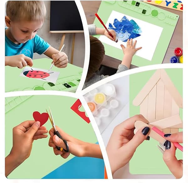 Lärande leksak silikon målningsmatta set, vattentålig, perfekt för målning, hantverk och DIY