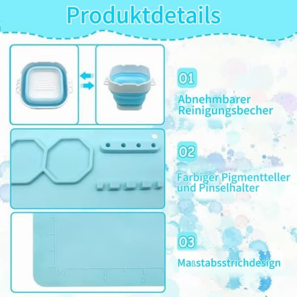Lärande leksak silikon målningsmatta set, vattentålig, perfekt för målning, hantverk och DIY