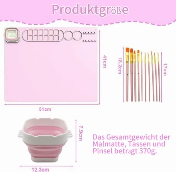Lärande leksak silikon målningsmatta set, vattentålig, perfekt för målning, hantverk och DIY