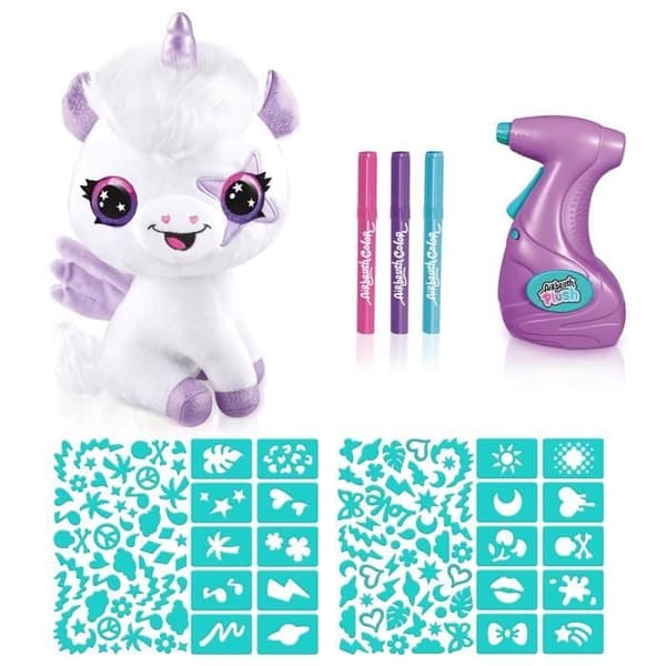 Canal Toys Yksisarvinen Personoitava Airbrush-pehmolelu - Ruiskutaidepehmolelu tusseilla ja sapluunoilla - 6-vuotiaasta alkaen - OFG 274