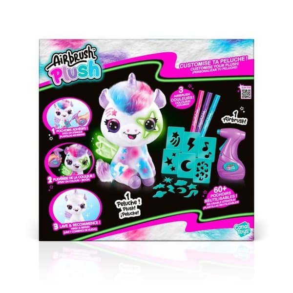 Canal Toys Yksisarvinen Personoitava Airbrush-pehmolelu - Ruiskutaidepehmolelu tusseilla ja sapluunoilla - 6-vuotiaasta alkaen - OFG 274