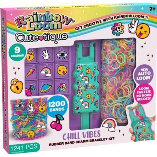 BANDAI Rainbow Loom Cute Tique Automatisk Armbåndsfremstillingssæt til Elastik - Indeholder 1200 Elastik og Tilbehør