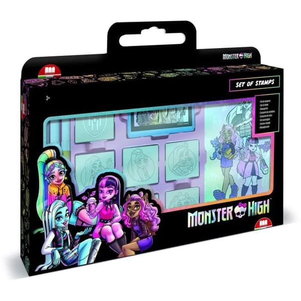 Stämpelset - MULTIPRINT - 7869 - Monster High - 7 stämplar i trä och latex, Giotto-pennor, målarbok