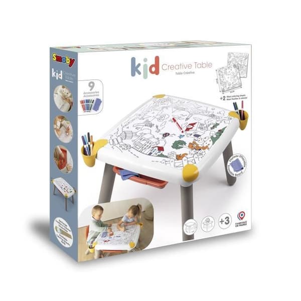Smoby - Kreativt barnbord - Raderbar filt för bordet + 2 stora målarbilder - 3 förvaringsfack - Från 3 år