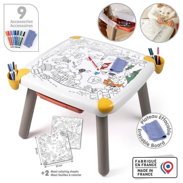 Smoby - Kreativt barnbord - Raderbar filt för bordet + 2 stora målarbilder - 3 förvaringsfack - Från 3 år