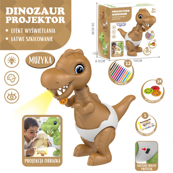 WOOPIE Dinosaurs Piirustusprojektori + Korostuskynät