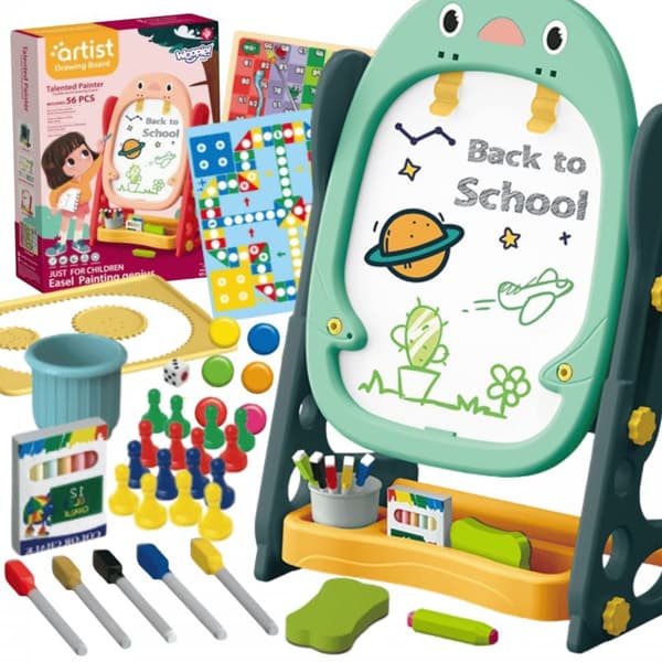 WOOPIE dobbeltsidet magnetisk whiteboard med tal og bogstaver – 56 stykker - grøn
