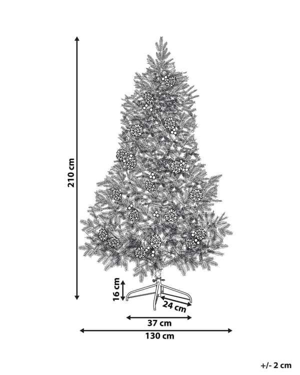 Kunstigt Juletræ Grøn PVC Metalfod 210 cm Dekorativ Snedækket Plastik Juletræ Indendørs med Fyrrekogler Traditionel Julepynt Tilbehør