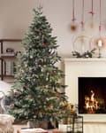 Miniatyrbillede 2 af 5: Kunstigt Juletræ Grøn PVC Metalfod 210 cm Dekorativ Snedækket Plastik Juletræ Indendørs med Fyrrekogler Traditionel Julepynt Tilbehør