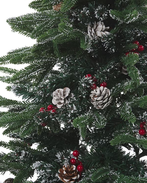 Kunstigt Juletræ Grøn PVC Metalfod 120 cm Dekorativ Snedækket Plastik Juletræ Indendørs med Fyrrekogler Traditionel Julepynt Tilbehør