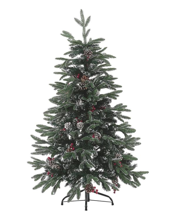 Kunstigt Juletræ Grøn PVC Metalfod 120 cm Dekorativ Snedækket Plastik Juletræ Indendørs med Fyrrekogler Traditionel Julepynt Tilbehør