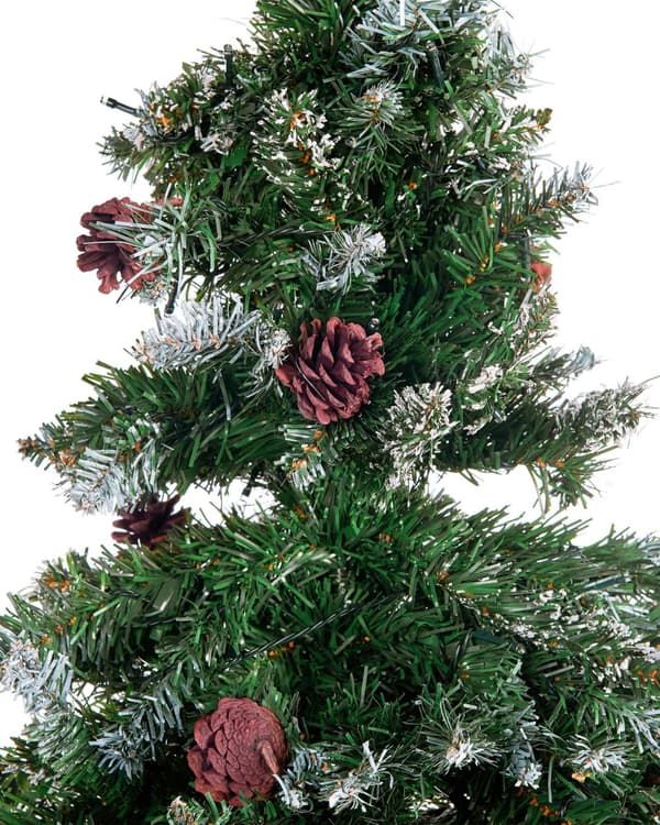Kunstigt Juletræ Grønt PVC Syntetisk Metal 180 cm Forbelyst Sne Frostet Flokkede Grene LED Fairy Lys Grankogler Ferie