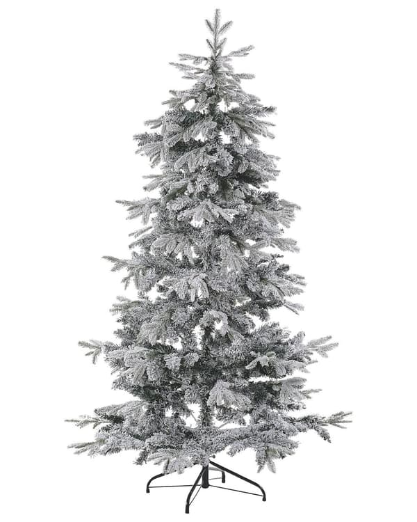 Joulukuusi valkoinen muovia 210 cm lumiefektillä ja LED-valoilla perinteinen tyyli