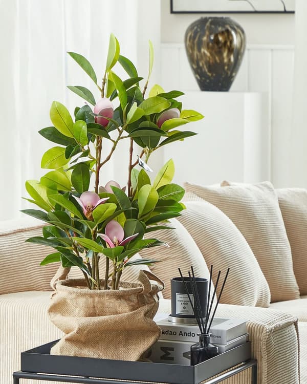 Kunstig Magnolia i Grøn og Lyserød Syntetisk Materiale 70 cm Dekorativt Indendørs Tilbehør