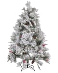 Miniatyrbillede 1 af 5: Kunstigt Juletræ Hvid og Grøn Syntetisk Materiale Metal Sort 180 cm Sne Frostet Flokkede Hængslede Grene