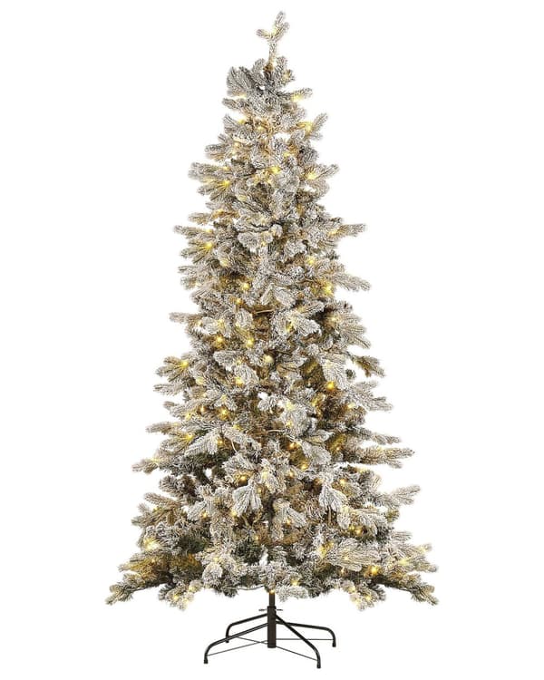 Joulukuusi muovinen LED-valaistu lumiefektillä 210 cm perinteinen tyyli