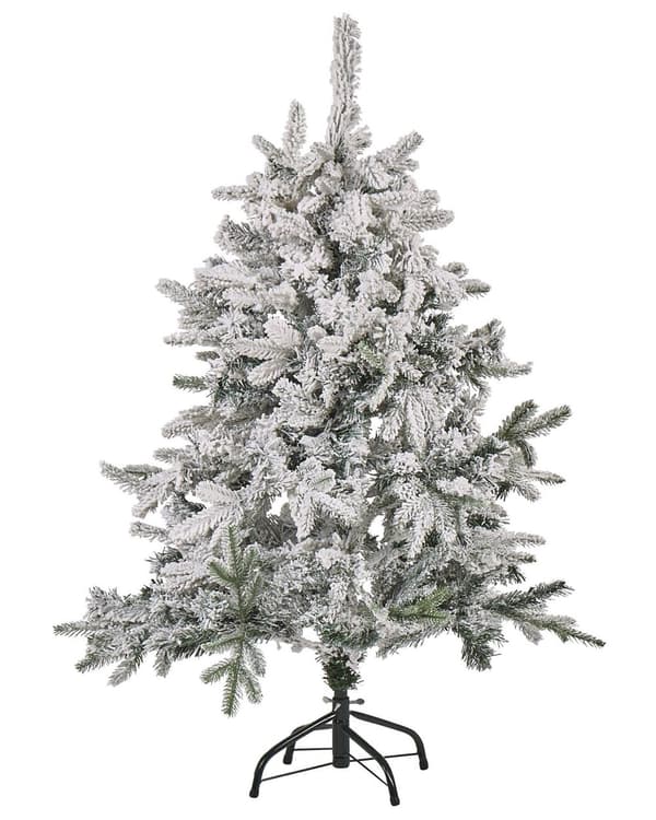 Kunstigt juletræ Hvid og grøn Syntetisk materiale metal sort 120 cm Sne Frostet Flokkede Hængslede Grene Ferie sæsonbestemt