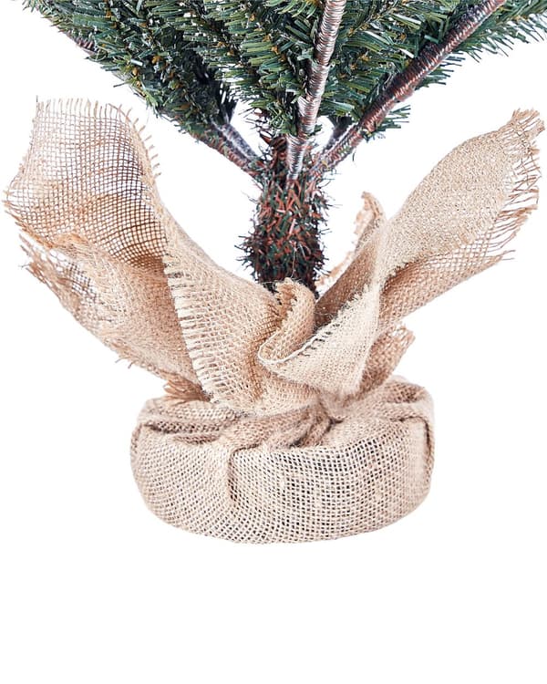 Juletræ Hvid Grøn Beige Jute Plastik 90 cm Lille Kunstigt Grantræ i Potte Bordpynt Snedækket Grene Vinter til Stue Entré Dekoration Julepynt