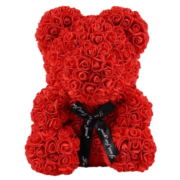 25cm bamse med roser evig blomst - rød