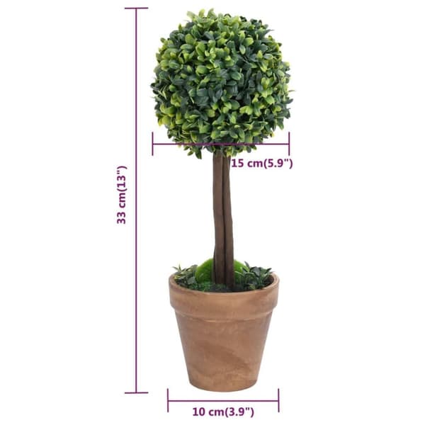 vidaXL kunstige buksbom med krukker 2 stk. 33 cm kugleformet grøn