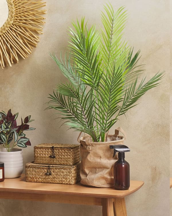 Konstgjord Krukväxt Grön och Svart Syntetiskt Material 83 cm Konst Areca Palm Dekorativ Inomhus Accessoar