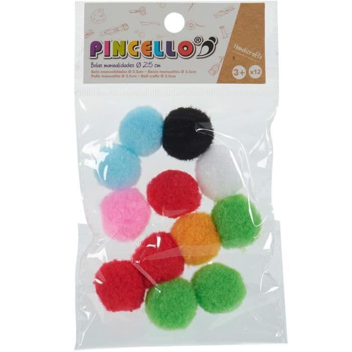Pincello pompoms 2,5 cm textil 12 st