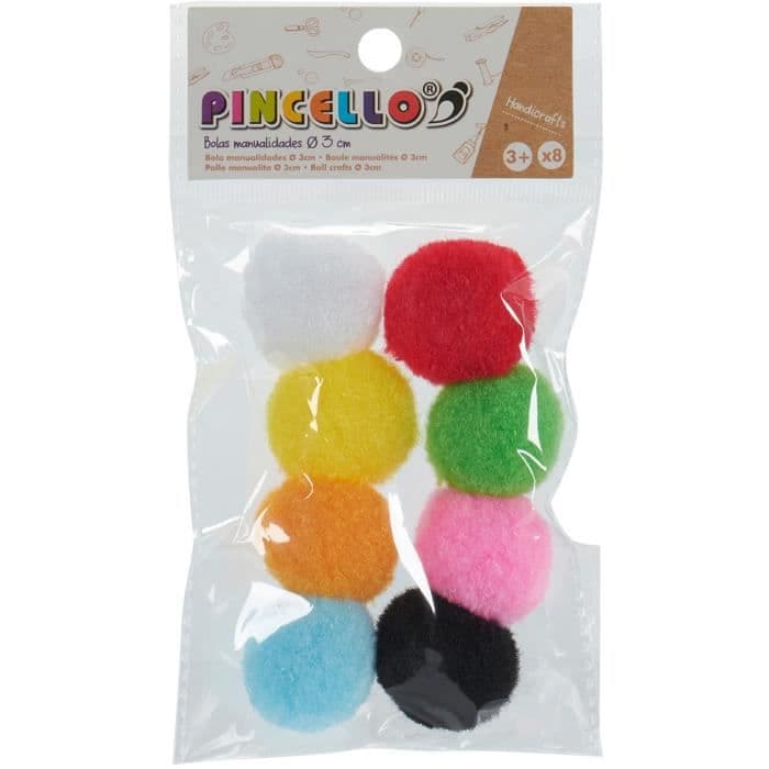 Pincello pompoms 3 cm textil 8 st