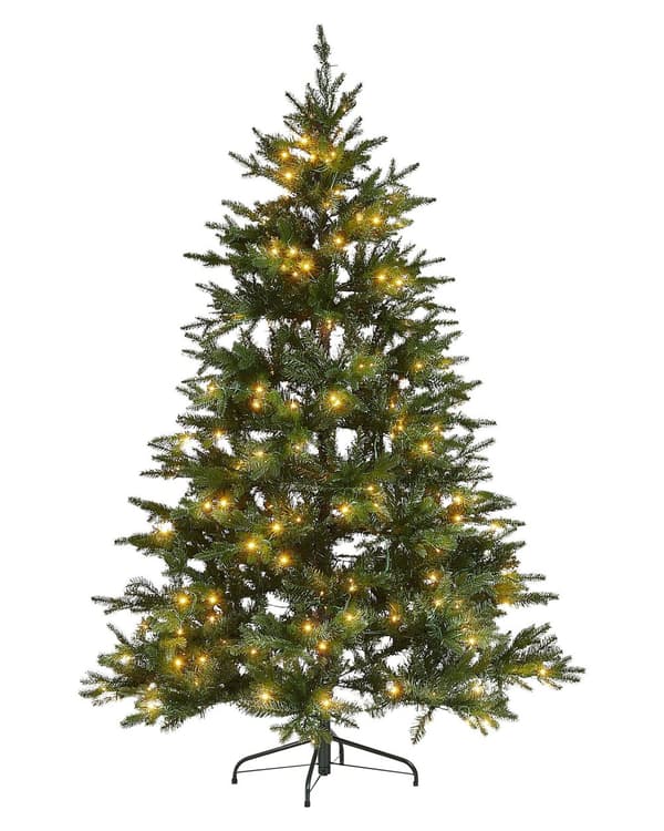 Joulukuusi muovi vihreä 180 cm LED-valoilla perinteinen yksinkertainen tyyli