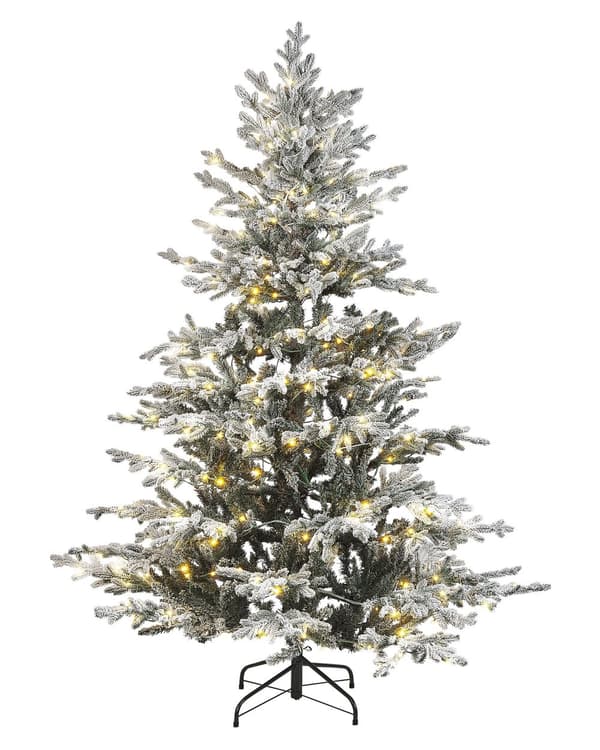 Joulukuusi valoilla valkoinen synteettinen materiaali 180 cm lumikuurapeitteellä