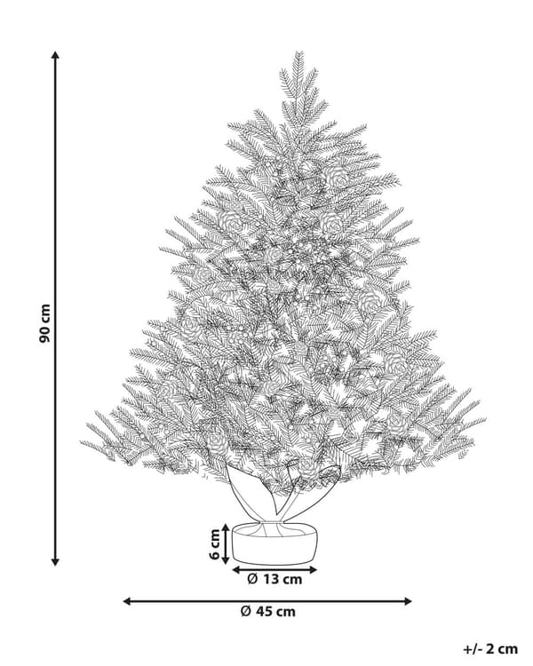 Kunstigt juletræ Grønt Syntetisk 90 cm Forbelyst Sne Frostet Flokkede Grene LED Fe Lys Kogler Jute