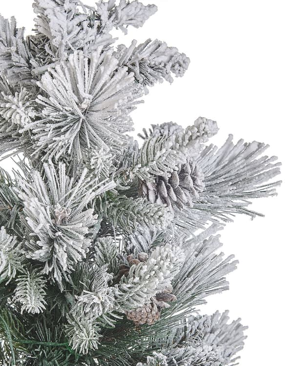 Kunstigt juletræ Grønt Syntetisk 90 cm Forbelyst Sne Frostet Flokkede Grene LED Fe Lys Kogler Jute