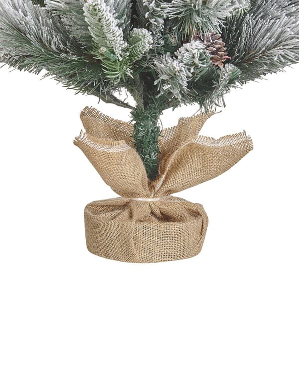 Kunstigt juletræ Grønt Syntetisk 90 cm Forbelyst Sne Frostet Flokkede Grene LED Fe Lys Kogler Jute